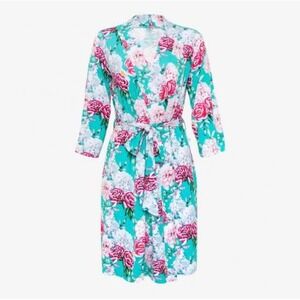 Posh Peanut Eloise Floral Robe Turquoise Blue Rose Print Size L
